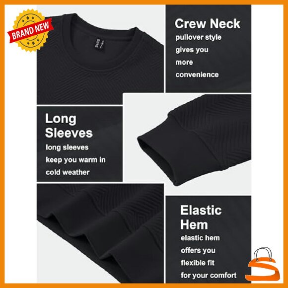 Men's Geometric Textured Pullover Sweatshirt Soft Casual Long Sleeve - Picture 7 of 7